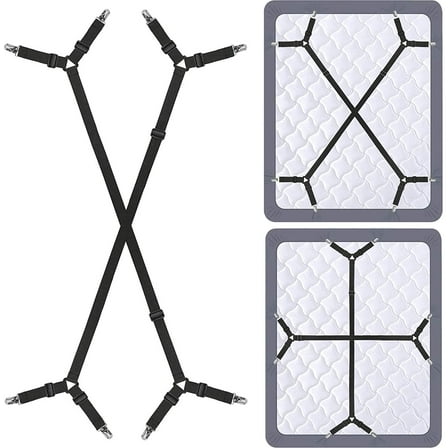 Bed Sheet Holder Straps - Adjustable Crisscross Sheet Clips Elastic Band Fitted Bed Sheet Fasten Suspenders Grippers,2Pcs/Set Black
