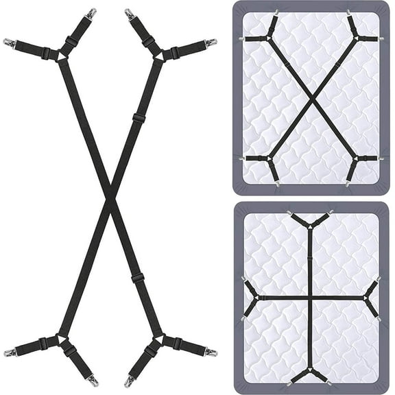 Bed Sheet Holder Straps - Adjustable Crisscross Sheet Clips Elastic Band Fitted Bed Sheet Fasten Suspenders Grippers,2Pcs/Set Black