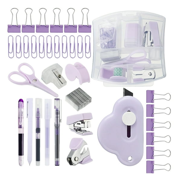 WuPing Office Supplies Stationery Set: Stapler, Staples, Tape Dispenser, Staple Remover, Paper Clips, Scissors, Pencil Sharpener, Small Retractable Knife