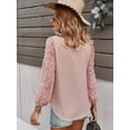 thumbnail image 3 of Womens Chiffon Blouse V Neck Pom Pom Tops Long Sleeve Swiss Dot Shirts, 3 of 3
