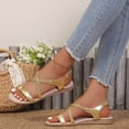 thumbnail image 3 of Rokment Metallic Woven Leather Wedge Flip Flops Stylish Casual Leather Comfortable Low Heel Dressy Sandals with Adjustable Back Strap Yellow Size 6.5, 3 of 8