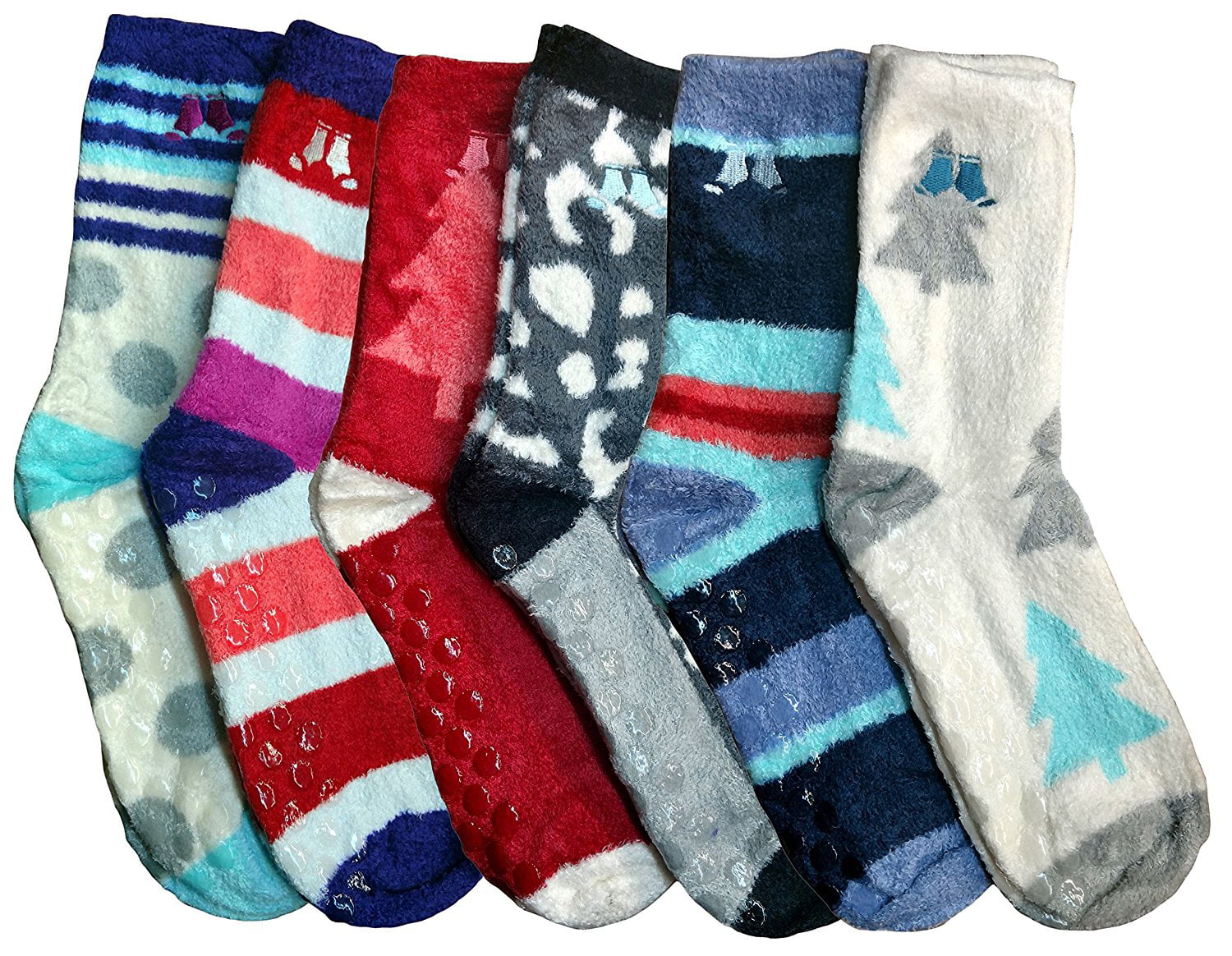 Women's 6 Pairs Patterned & Solid Anti-Skid Soft Fuzzy Quarter Socks 