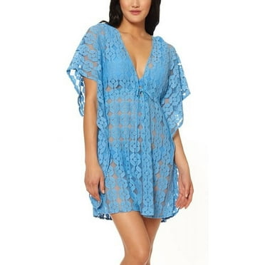 Jessica Simpson EYESHADOW Crochet Caftan Swim Cover-up, US Large