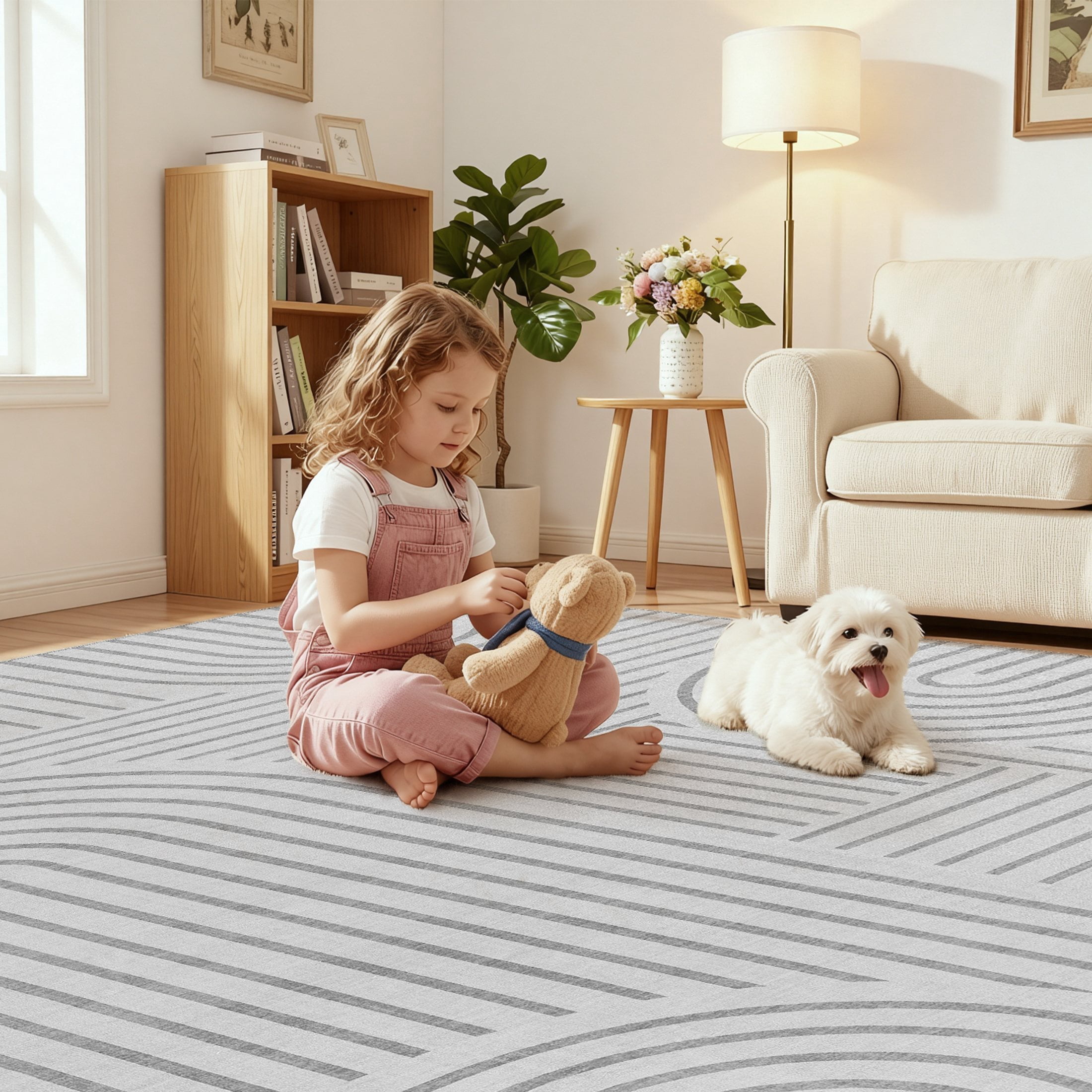 MICGEEK 9'x12' Washable Area Rug, Low-Profile Large Area Rug with Non-Slip Backing & Durable Edge Binding, Vintage Large Rugs for Living Room, Bedroom & Dinning Room,Light Gray