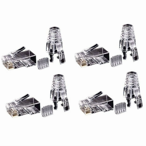 200 Piezas Cat6 RJ45 Conector Cable UTP Jack Ethernet 8P8C Red 6 Enchufes Modulares Con Tapas RJ45 de 6.5 mm