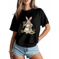 thumbnail image 4 of Women's T-Shirt Easter Rabbit Carrot Vintage Short Sleeve Casual Tee Classic Crew Neck T Shirt for Women Black, XL, 4 of 7