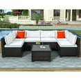 thumbnail image 5 of Rattan Patio Furniture Set, 7PCS Wicker Conversation Set, Weather Resistant Cushioned Sofa Set, Sectional Sofa Chairs with Glass Tabletop & Cushions, Deck Garden Lawn Pool Furniture Set, K3256, 5 of 13