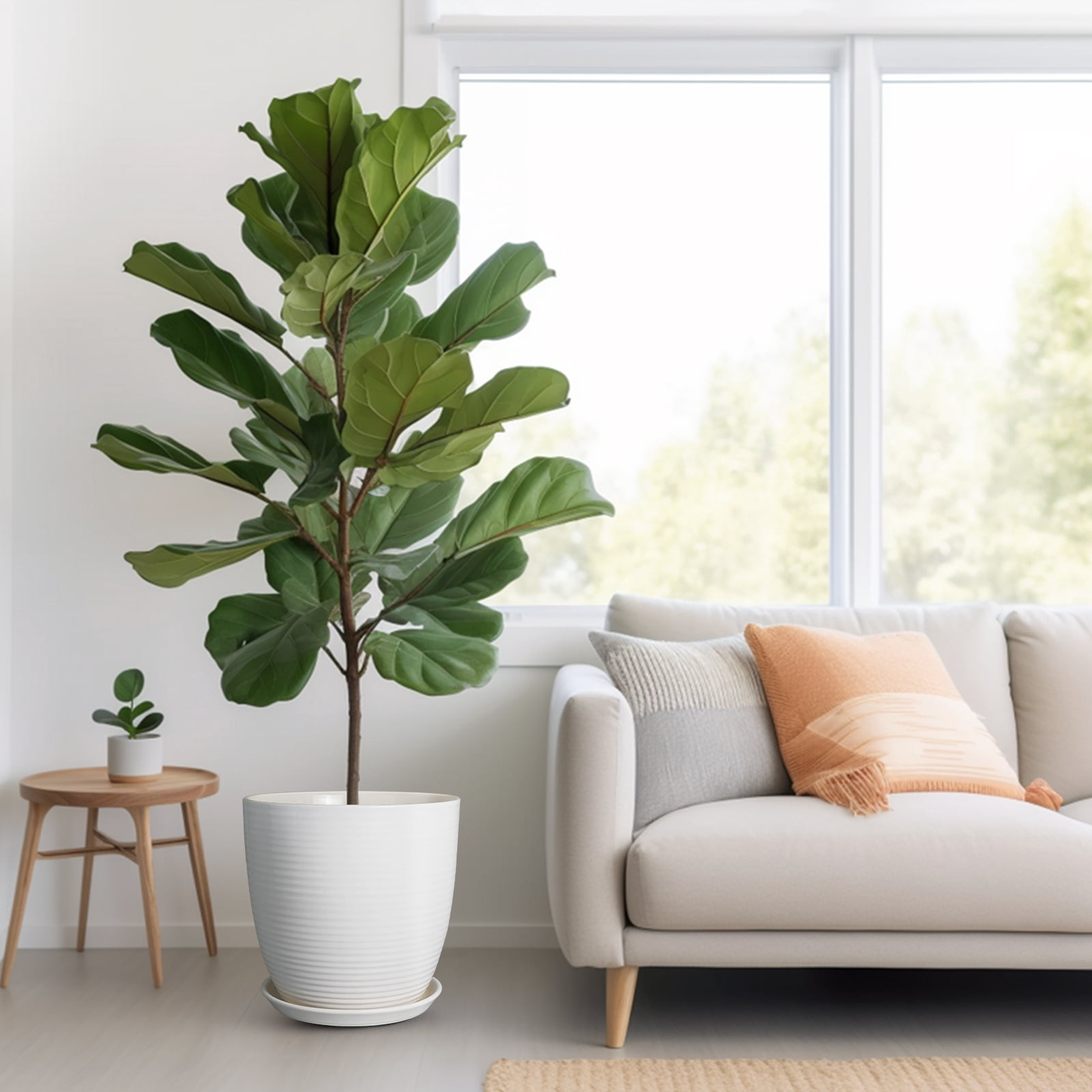 EPFamily 12 Inch Matte White Ceramic Planter with Drainage Hole and Saucer – Large Round Flower Pot for Indoor Plants, Fiddle Leaf Fig, Housewarming Gift