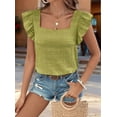 thumbnail image 5 of Women'S Casual Summer Square Neck Tank Tops Sleeveless Ruffle Chiffon Blouses Top Shirts Olive S, 5 of 8