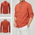 thumbnail image 5 of Flmei Men's Cotton Loose Shirts Long Sleeve Henley Shirts Casual Stand-Up T-Shirts with Pocket Men's Formal Literary Blouses Tops S-3XL, 5 of 8