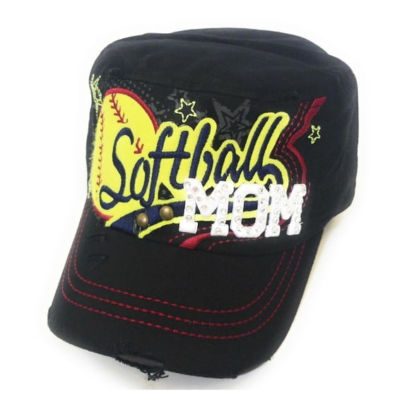Womens Hat Softball Sports Wings Adjustable Mom Baseball Cap Black