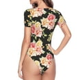 thumbnail image 4 of Balery Rose Flowers Women's Short Sleevee Crew Neck Bodysuit Tops Short Sleeve Tops Basic-, 4 of 9
