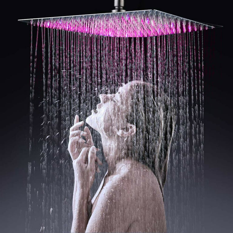 16 Inch Chrome LED Rainfall Shower Head Square Ultra Thin Overhead Top  Sprayer