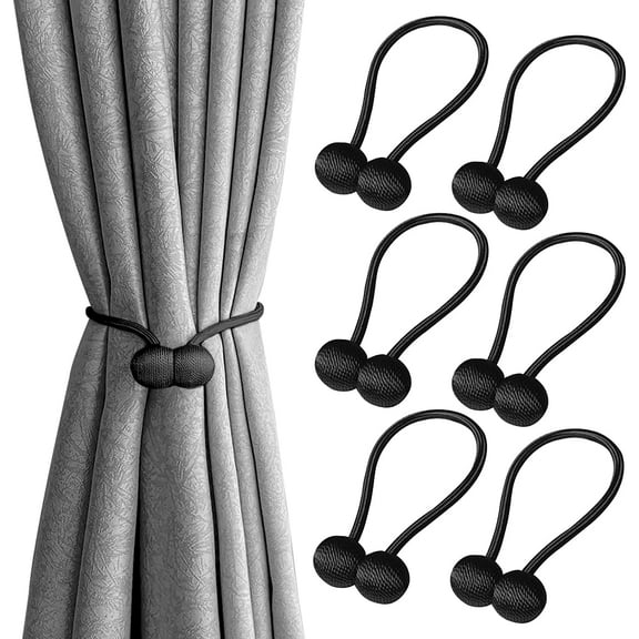 6-Pack Magnetic Curtain Tiebacks, Black, Decorative Holdbacks for Home Bedroom Office Curtains