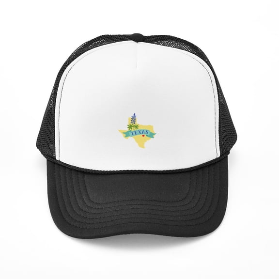 CafePress - Texas State Outline Bluebonnet Flower - Adjustable Unisex Printed Trucker Hat with Mesh Back