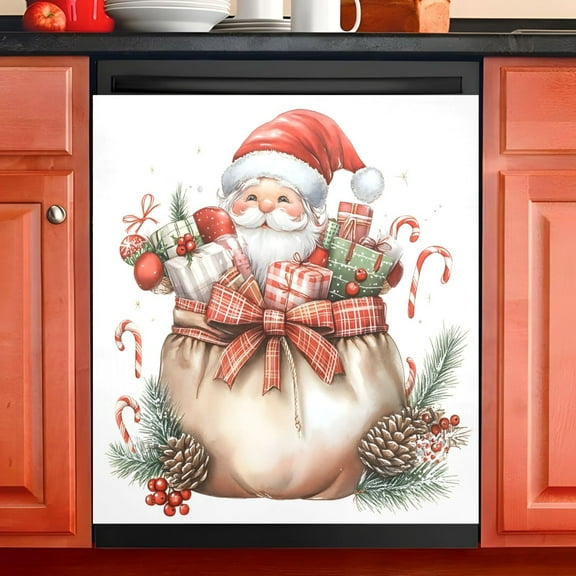 Ryvnso Cute Santa Claus Christmas Dishwasher Magnetic Refrigerator Magnet Cover Kitchen Home Decorative 23"x26"