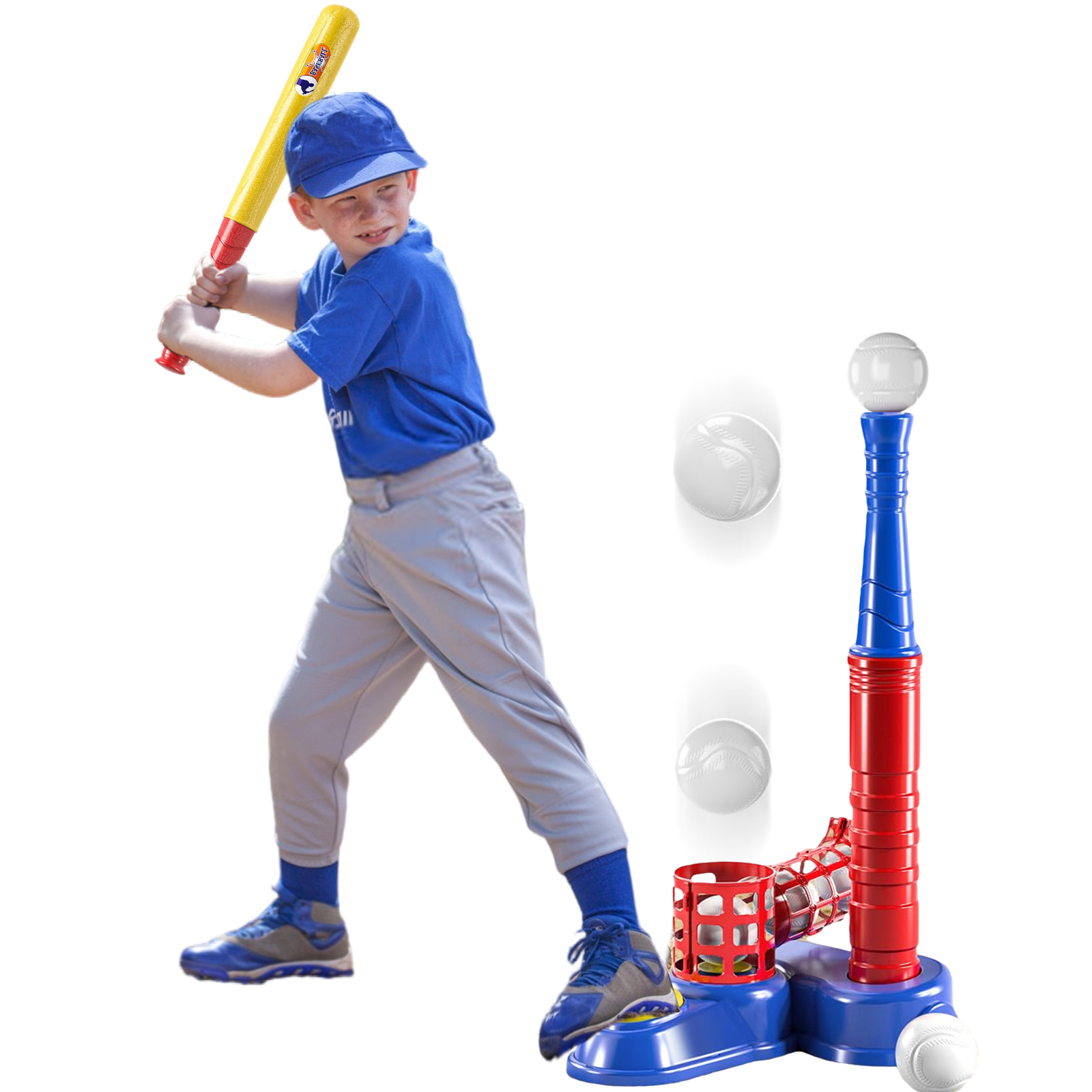 JUGAAD LIFE Tball Set Baseball Toys for Boys 3-6 Years Tee Ball Set for Kids Girls Outdoor Outside Sport Toys with 10 Balls-Blue
