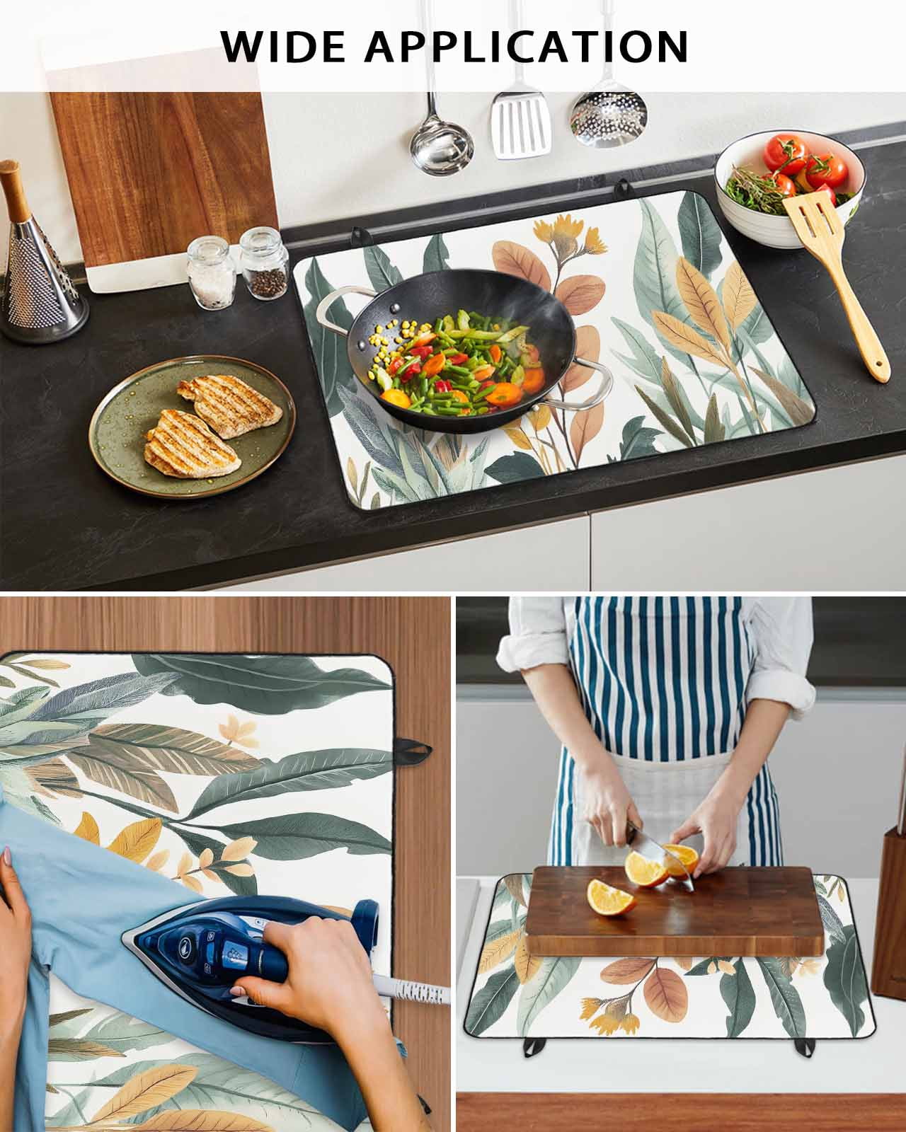 nqOlkjepod Large Induction Cooktop Protector Mat 24"x21", Watercolor Floral Leaves Stove Top Covers for Electric Stove, Summer Tropical Botanical Stove Burner Cover Mats, Glass Top Stove Cover