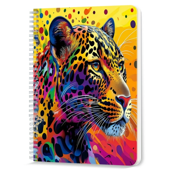 Spiral Notebook,Double-Wire Spiral College Lined Journal Notebook for Study and Notes,100 Pages,5.71x 8.26 in - Colorful Leopard in Pop - art Style