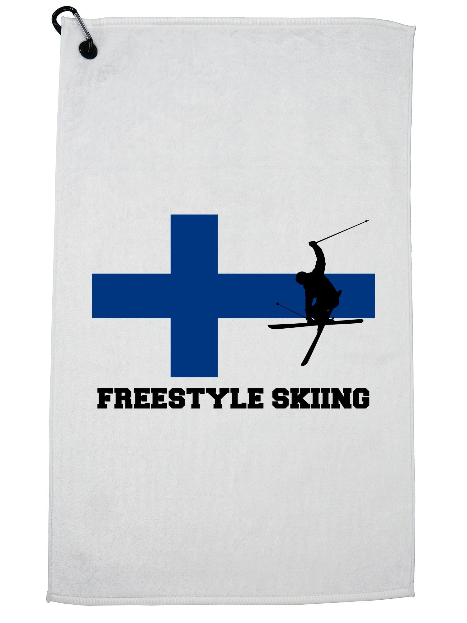 Finish Freestyle Skiing Winter Olympic FIN Flag Golf Towel with Carabiner Clip by Hollywood Thread
