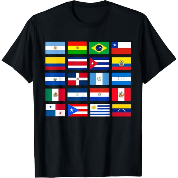 Latin American Flags Pride Block Unisex Short Sleeve Graphic T-Shirt