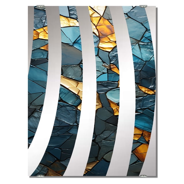 Designart "Stone Mosaic in Yellow and Grey Tones I" Abstract Marble Oversized Wall Mirror - Modern Abstract Office Mirror Wall Decor - Multiple Color Options