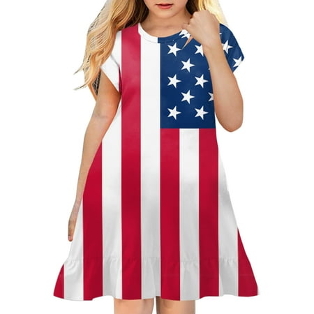 

KI-8jcuD And Dresses Toddler Kids Girl Fourth Of July Independent Day Star Stripes Prints Short Sleeves Party Princess Dress Entry Dress The Old Line Flower Girl Dress for 12 Months Girls Ballet Dre