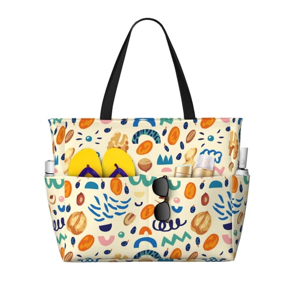 KLL Peanuts 8 Print Large Beach Tote Bag Women Waterproof Sandproof Zipper Beach Tote Bag for Pool Gym Grocery Travel with Wet Pocket