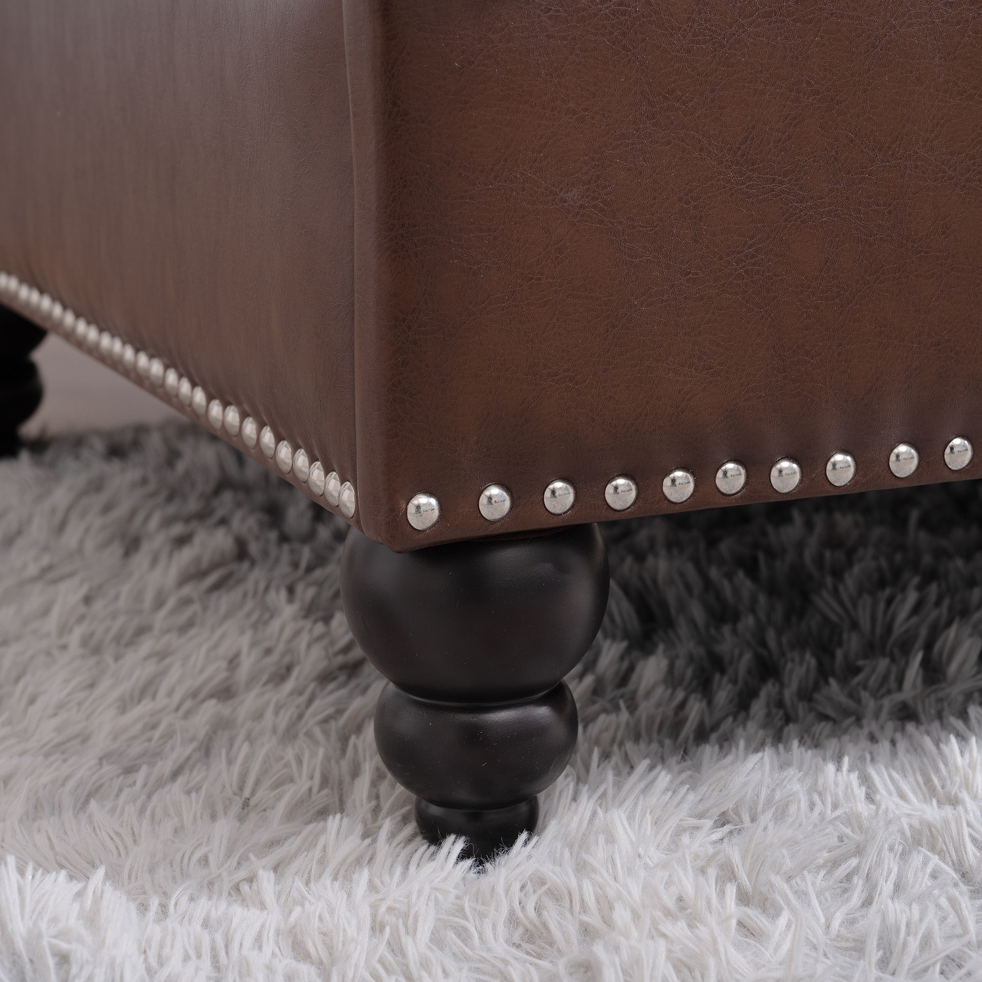 Chesterfield Faux Leather Sofa Chaise Lounge, Button Tufted Couch Loveseat With Nailhead Trim and Rolled Arms For Living Room Office Apartment
