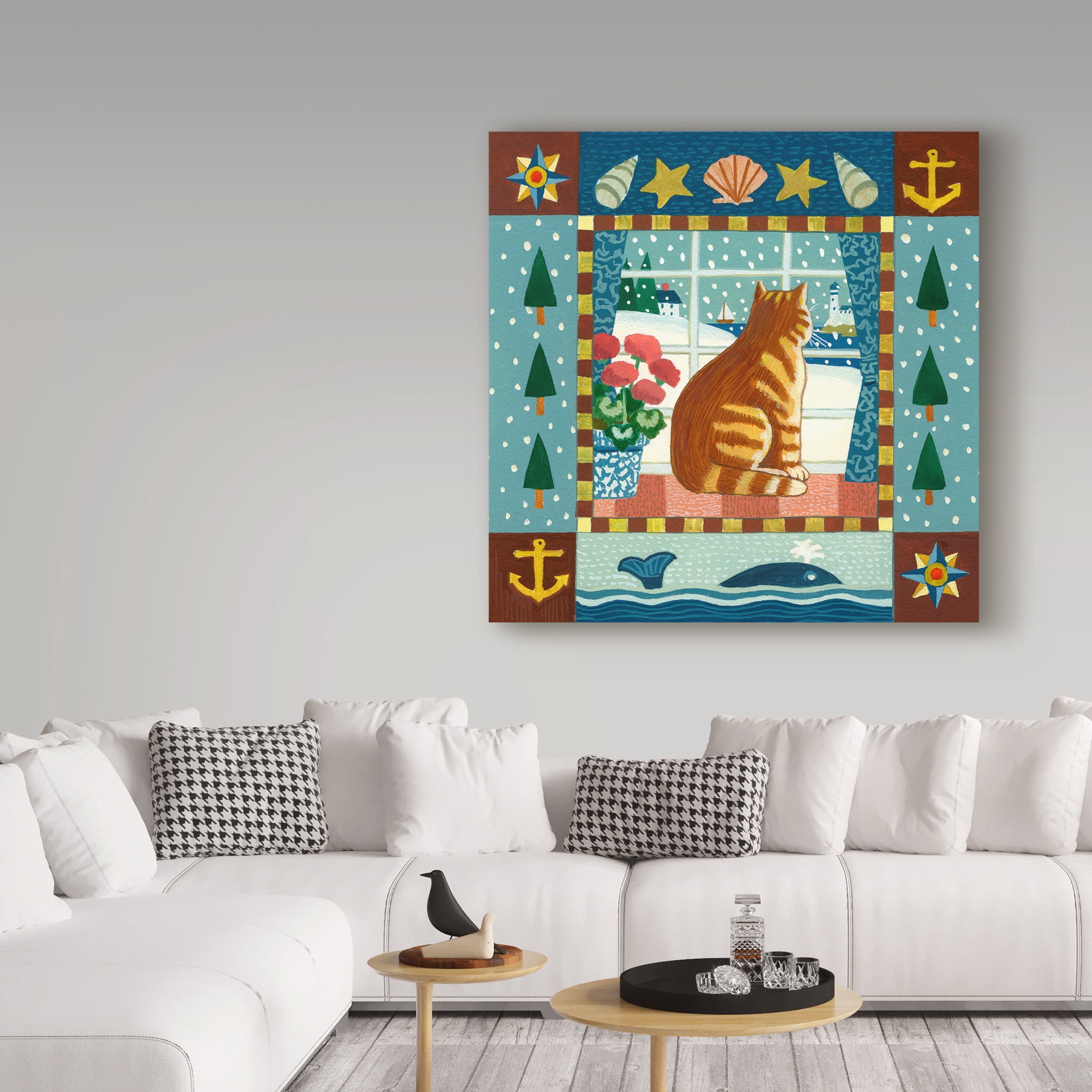 Trademark Fine Art 'Folk Art Cat Winter' Canvas Art by Geraldine Aikman