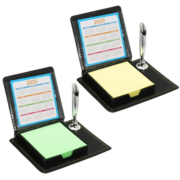 2pcs Leather Sticky Notes Holder with Pen Holder, Post Notes Holder Storage Box Desktop Mini Case Business Card Holder Memo Pad Organizer for Desk Home Office Gift,Yellow Green
