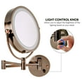 thumbnail image 4 of Ovente 8.5'' Hardwired Lighted Wall Mount Makeup Mirror, 1X & 7X Magnifier w/ Dimmer Switch, Spinning Double Sided Round White LED, Extend & Fold, Retractable Arm, Antique Brass MPWD3185AB1X7X, 4 of 8