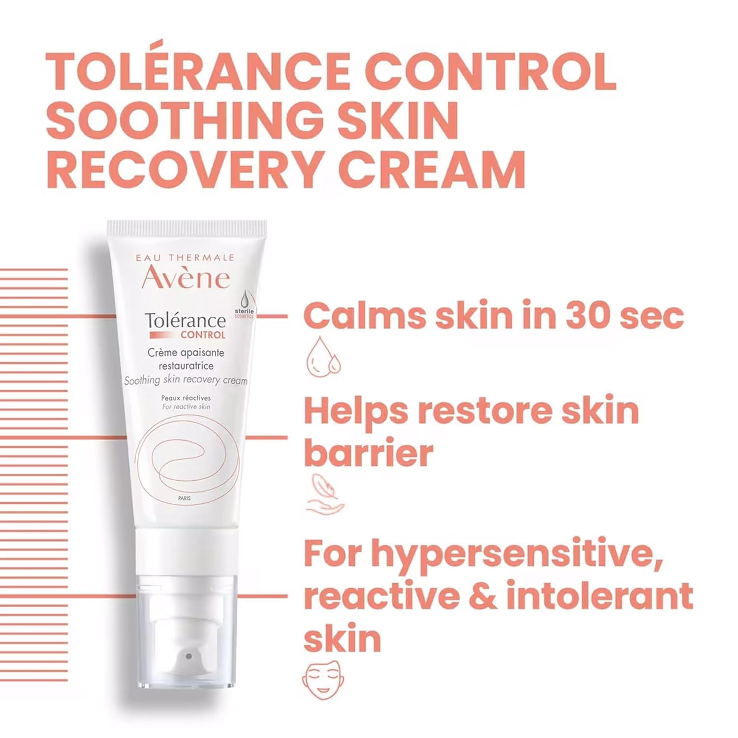 Avene Tolerance Control Soothing Skin Recovery Cream - Lightweight Soothing Moisturizer for Face, 1.3 fl oz
