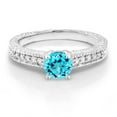 thumbnail image 2 of Gem Stone King 925 Sterling Silver 1.05 Ct Round Swiss Blue Topaz Women Engagement Ring (Size 5), 2 of 6