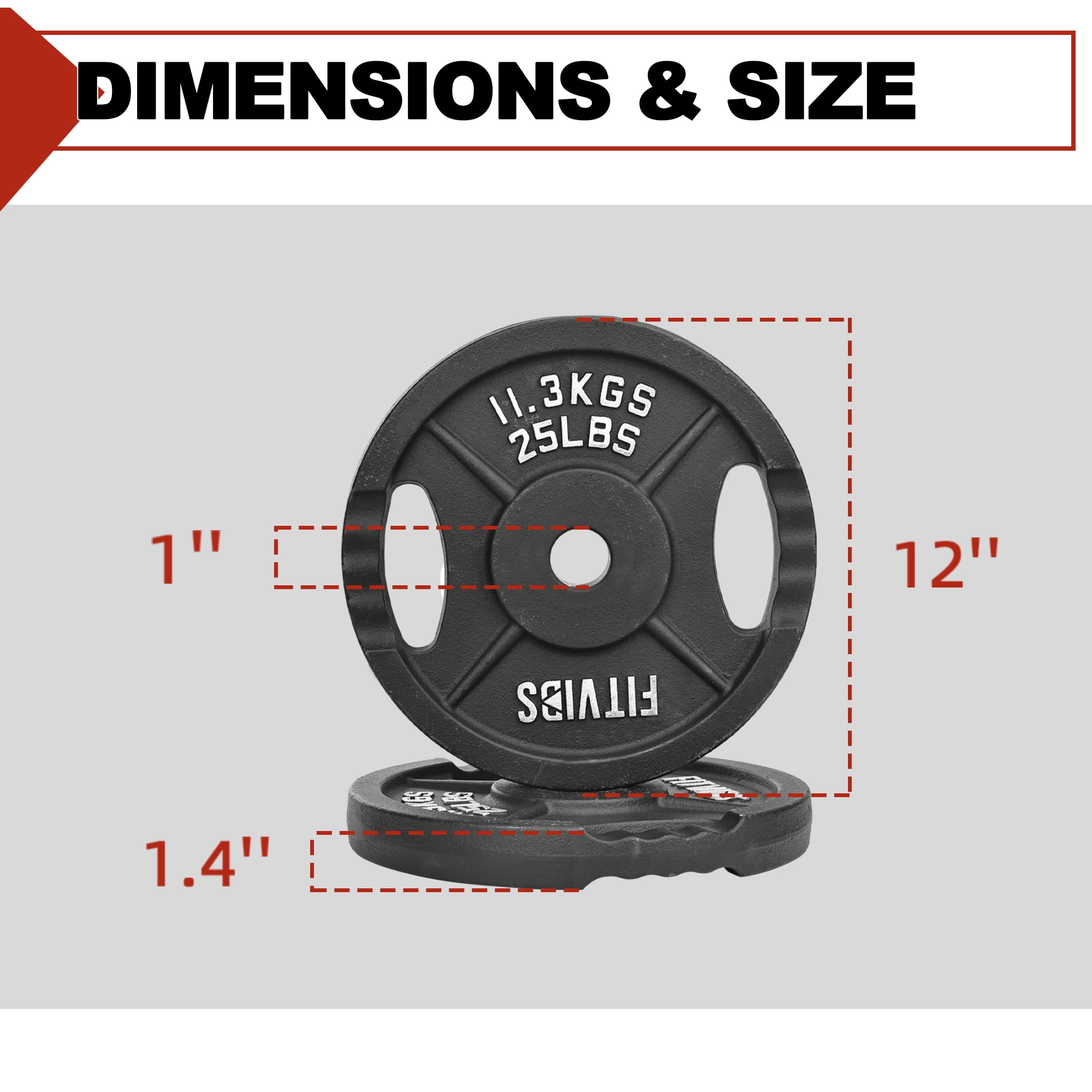 FlexWave 1-Inch Olympic Cast Iron Weight Plates Set – 50LB Total (2x25lb) – Perfect for Standard Olympic Barbells