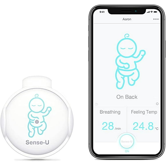 Sense-U Baby Moniteur de Respiration - Suit le Mouvement de Respiration de Bébé, la Température, le Renversement et la Position de Sommeil pour la Sécurité de Bébé avec Alarme Audio sur les Smartphones