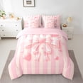 thumbnail image 2 of Manfei Cute Bow Girl Bedding Comforter Set 7pcs,Pink Geometric Stripes Queen Bedding Sets Super Cozy,Kawaii Ribbon Bow Knot Queen Sheet Sets,Luxury Bedroom Decor,Reversible, 2 of 8