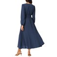 thumbnail image 3 of INSPIRE CHIC Robe Plissée pour Femme Manches Longues Bouffantes Col en V Robe avec Ceinture à la Taille m Bleu Marine, 3 of 6