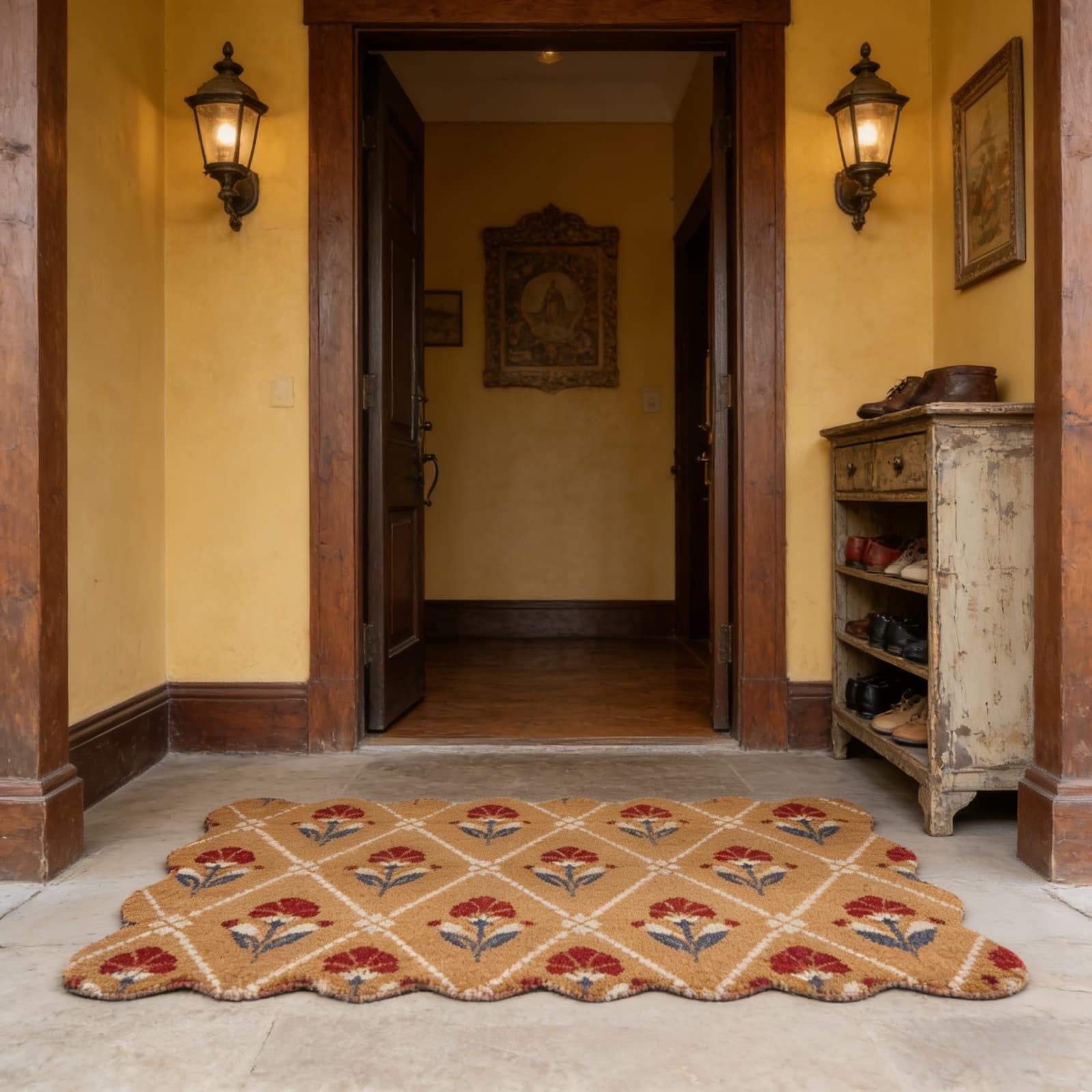 Bxaolu Front Door Mat, Low Profile Doormat, Fade Resistant, Easy to Clean, for Indoor and Outdoor Entrances, Patio Porch or Entryway, Brown (47.2x29.5 Inch, Floral)