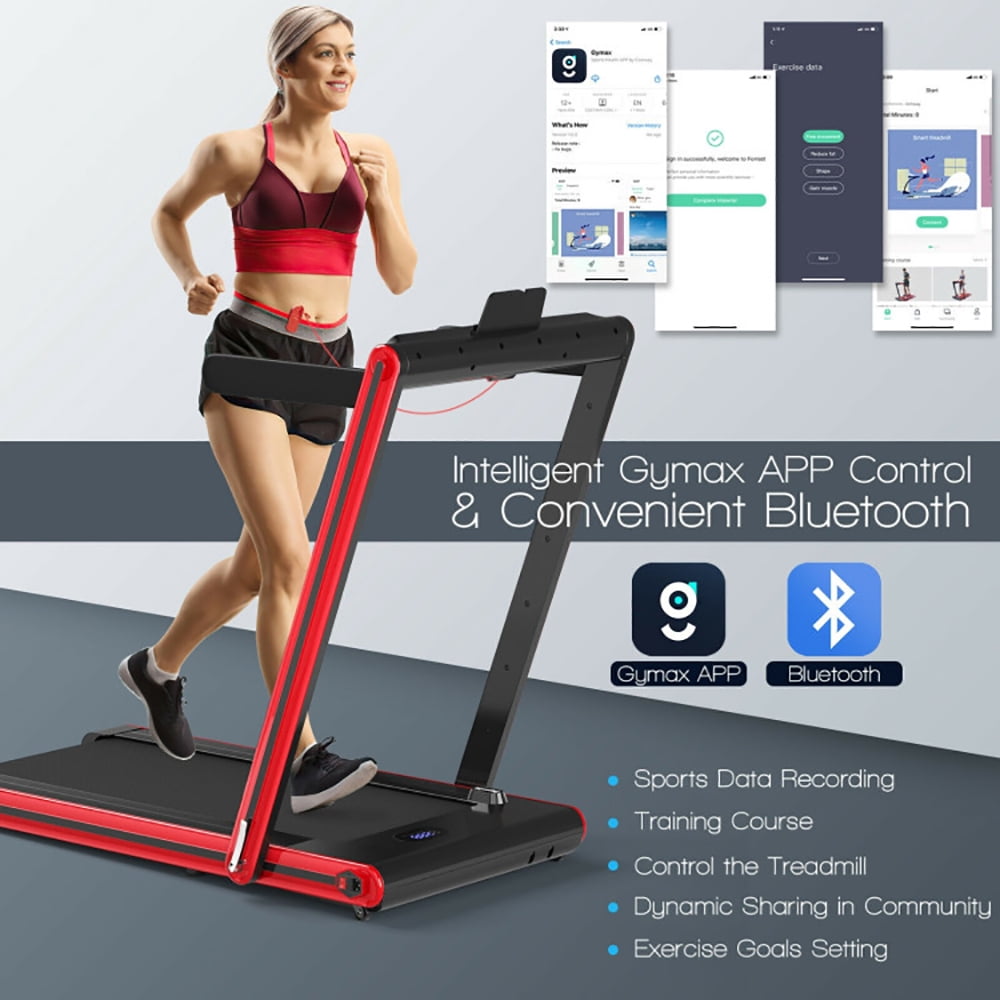 Yardi Yard 2-in-1 Folding Treadmill with Dual LED Display-Red, Treadmill for Walking & Running