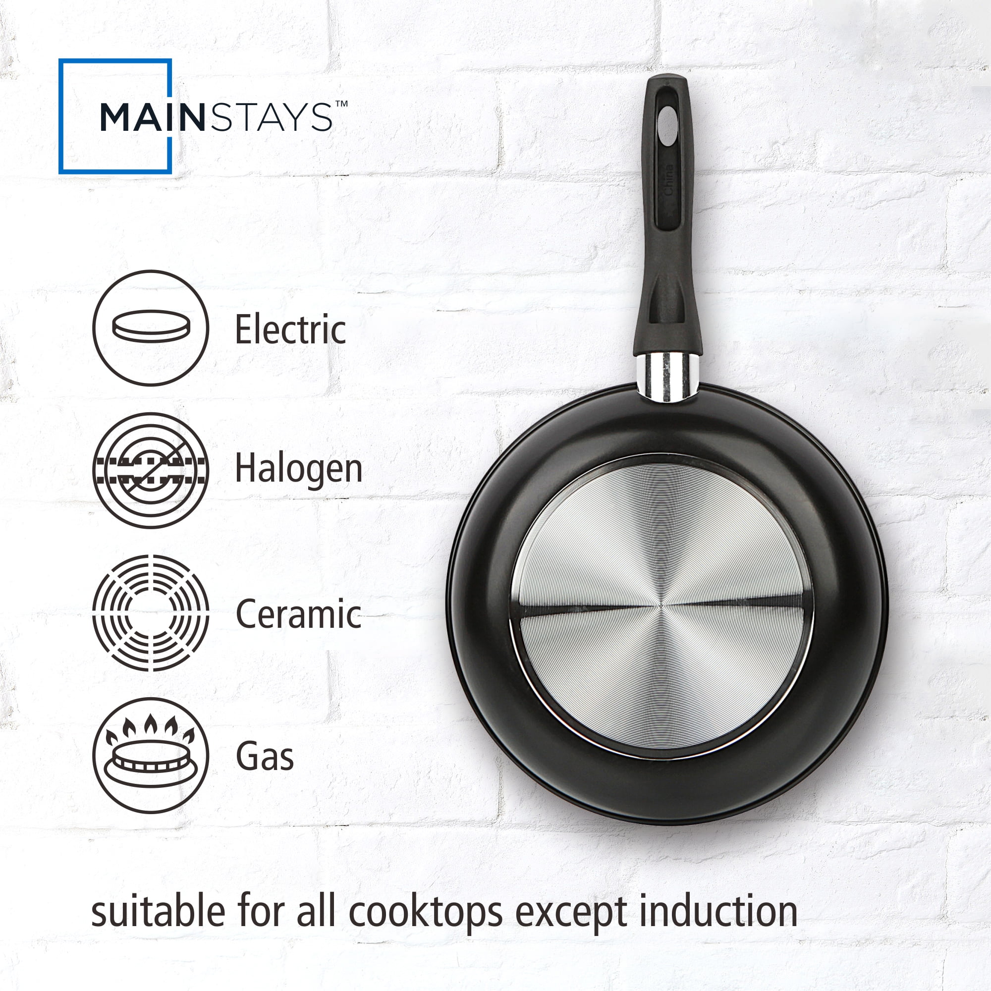 (6 pack) Mainstays 9.5" Non-Stick Aluminum Alloy Skillet Black Dishwasher Safe