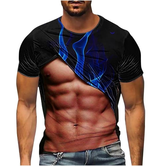 ZCFZJW Fashion 3D Flame Pattern Print T-Shirts for Men Big and Tall Regular Fit Casual Short Sleeve Round Neck Graphic Tees Tops Trendy Outfit Clothes 2025 Blue XXL