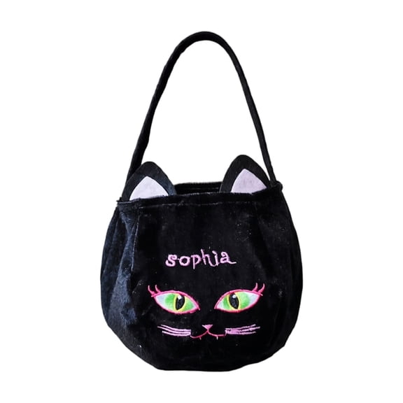 Halloween Witch, Halloween Basket, Plastic Basket with Handle, Trick Or Treat Basket, Halloween Treat Bags, Halloween Bags for Student, Halloween Goodies, Black Pink Embroidery, 1
