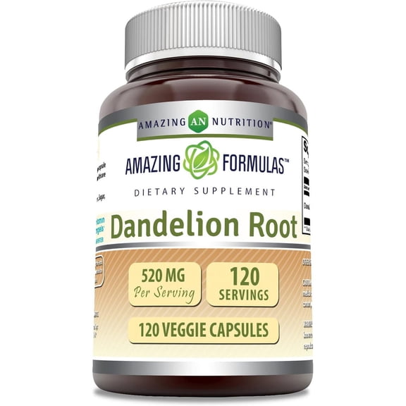 Amazing Formulas Dandelion Root (Taraxacum Officinale) 520 Mg Per Serving 120 Veggie Capsules Supplement | Non-GMO | Gluten-Free | Ideal for Vegetarians
