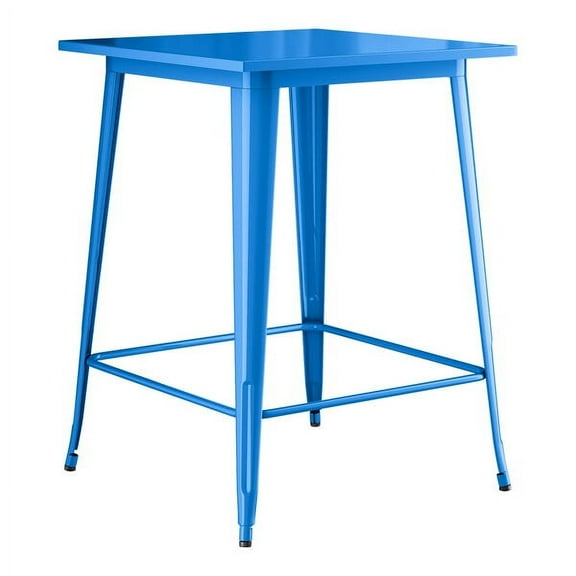 32" Square All Weather Blue Metal Restaurant Patio Bar Height Table For Indoor or Outdoor Use