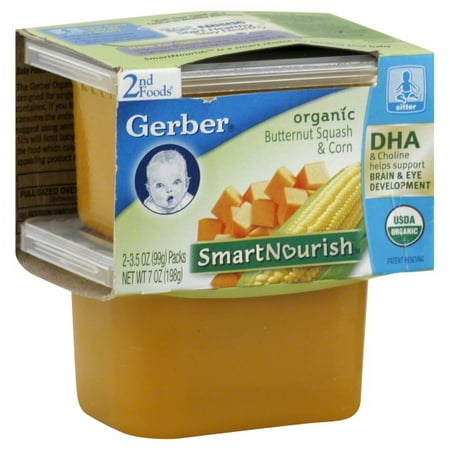 Gerber 2nd Foods Smart Nourish DHA Organic Butternut Squash & Corn, 3.5 Oz., 2 Count