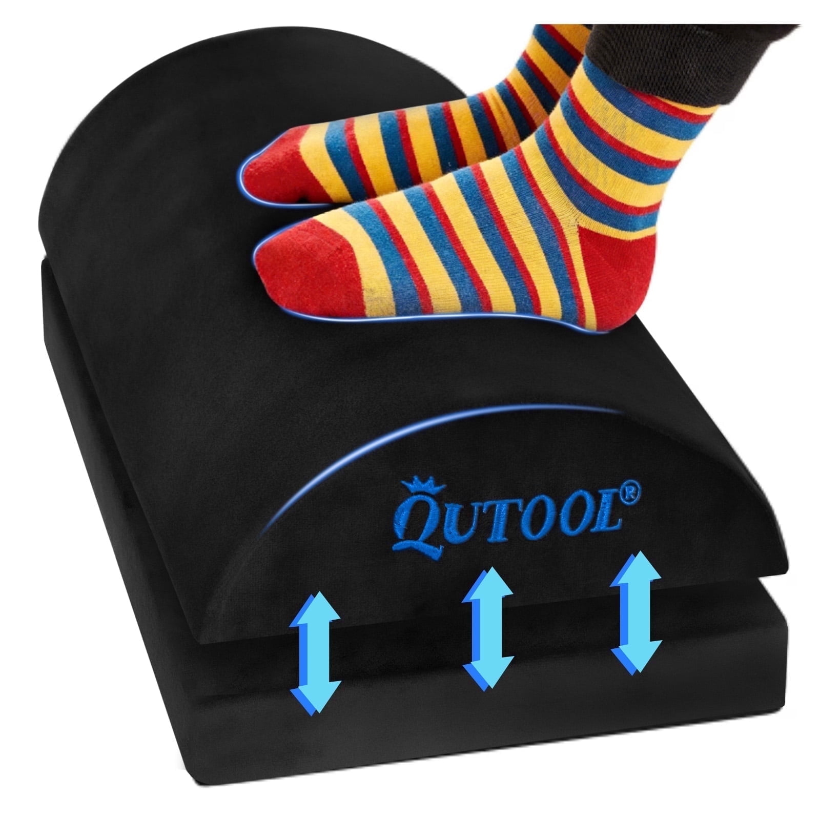 Qutool Memory Foam Foot Rest Under Desk, Adjustable Height Office Footrest with Washable Cover & Non-Slip Bottom, Black
