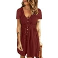 thumbnail image 2 of fartey Womens Button Down Dress Summer 2024 Solid Color Tunic Pleated Mini Dresses Lounge V Neck Short Sleeve Sundresses, 2 of 5