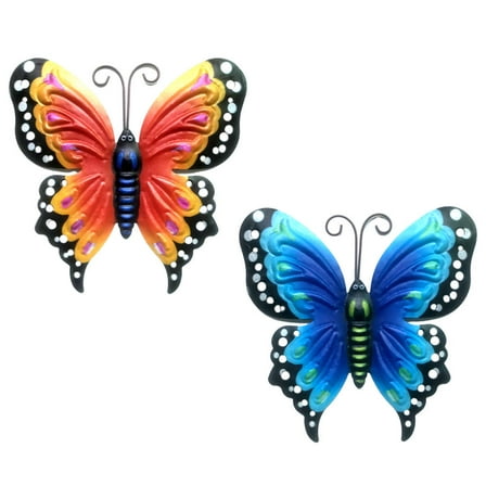 COSMOBETTY 2Pcs Metal Butterflies Decor Artistic Design Wall Hanging For Indoor Decoration Blue 11.8x7.9in
