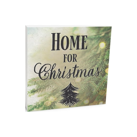 Home For Holidays Soft Green Pine Bough 10 x 10 Wood Tabletop Sign Plaque